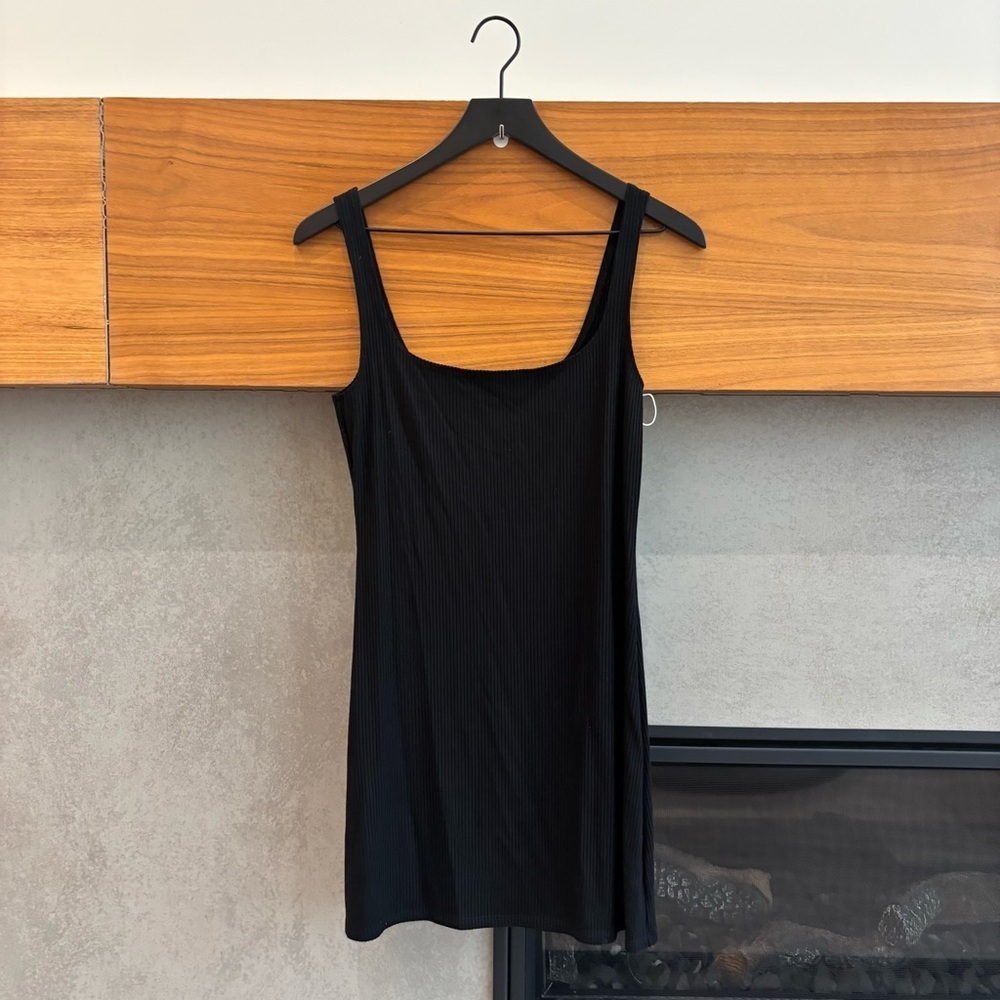 NWOT Reformation Square Neck Black Ribbed Mini Dress, Size M